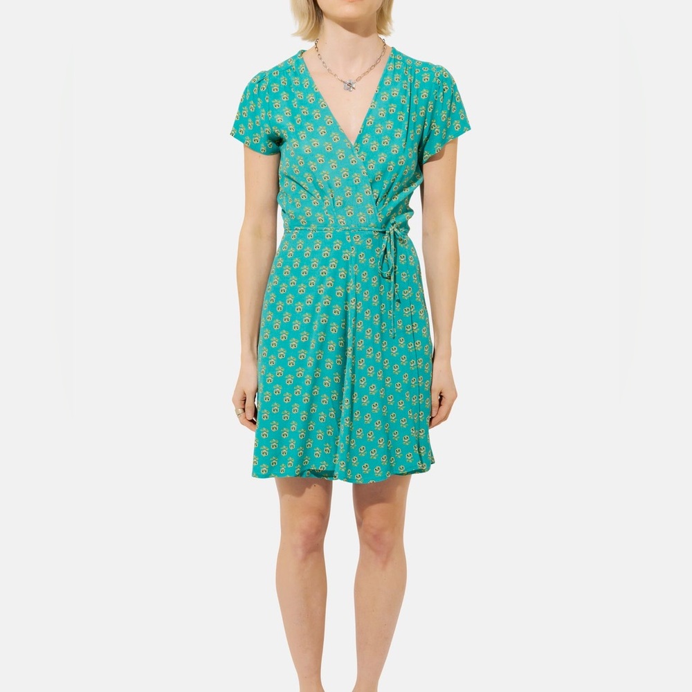 Rolla’s Cleo Emmylou Turquoise Teal Floral Print Wrap Dress Size XL